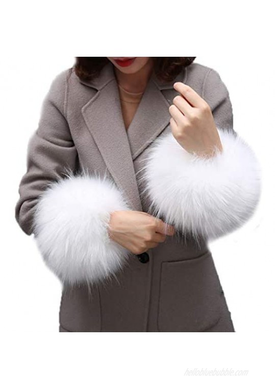 Tngan Winter Faux Fur Arm Warmers Short Furry Wrist Band Ring Cuff for Women