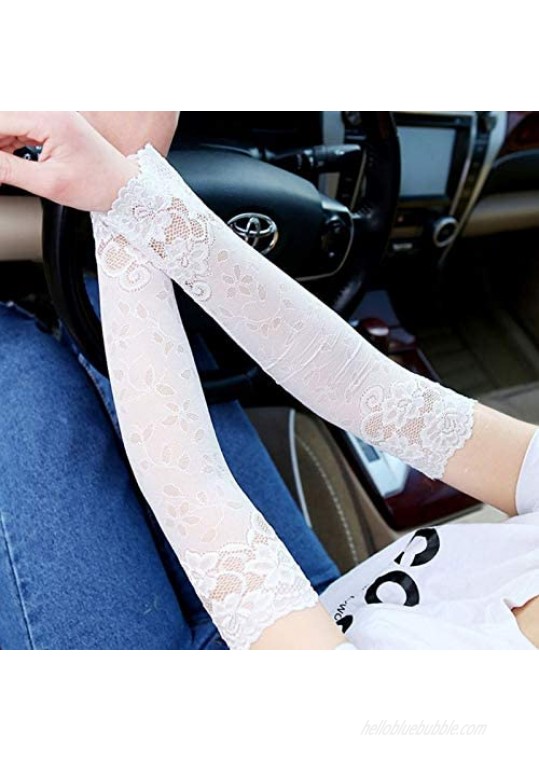 Tovip 3 Pairs 38CM Summer UV Protection Arm Sleeves Women Sexy Lace Floral Sleeve Arm Warmers Scar Cover Long Fingerless Driving Gloves