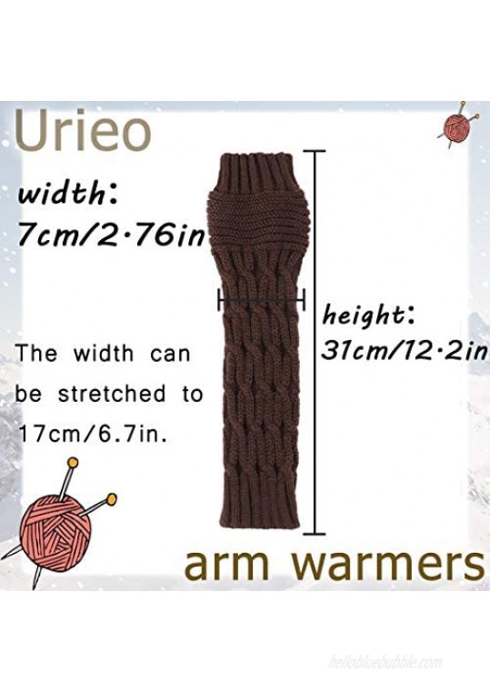Urieo Winter Arms Warmers Coffee Acrylic Fibres Skull Knit Warm Wrist Thumb Hole Gloves Mittens Cozy Long Fingerless Gloves for Women and Girls