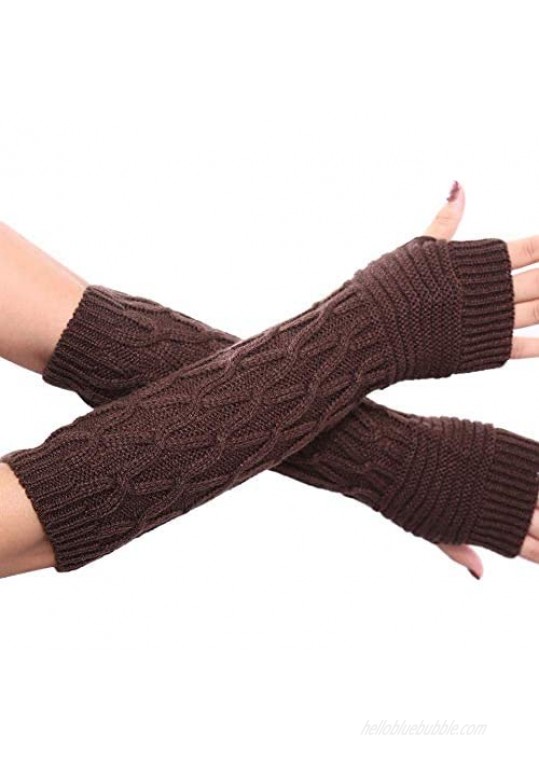 Urieo Winter Arms Warmers Coffee Acrylic Fibres Skull Knit Warm Wrist Thumb Hole Gloves Mittens Cozy Long Fingerless Gloves for Women and Girls