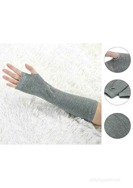 uxcell Ladies Stretchy Thumbhole Fingerless Arm Warmers Gloves Pair One Size Gray