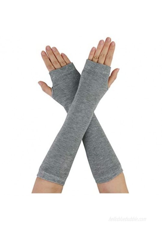 uxcell Ladies Stretchy Thumbhole Fingerless Arm Warmers Gloves Pair  One Size  Gray