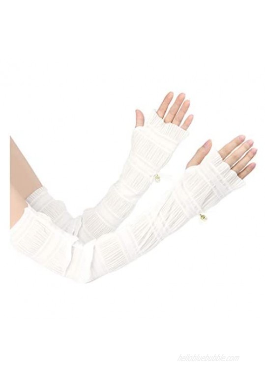 uxcell Outdoor Sun Block Soft Long Arm Sunscreen Sleeves Fingerless Gloves for Women
