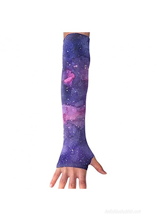 WAY.MAY Purple Galaxy Pattern. Sun Protection Sleeve Long Arm Fingerless Gloves Outdoor Sleeve