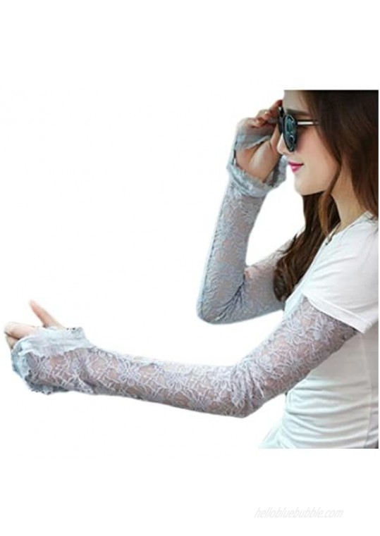Winter Soft Lace Sunscreen Clothing Women Long Gloves Breathable Sun Protection Long Arm Sleeves Protect Your Arm(Gray)