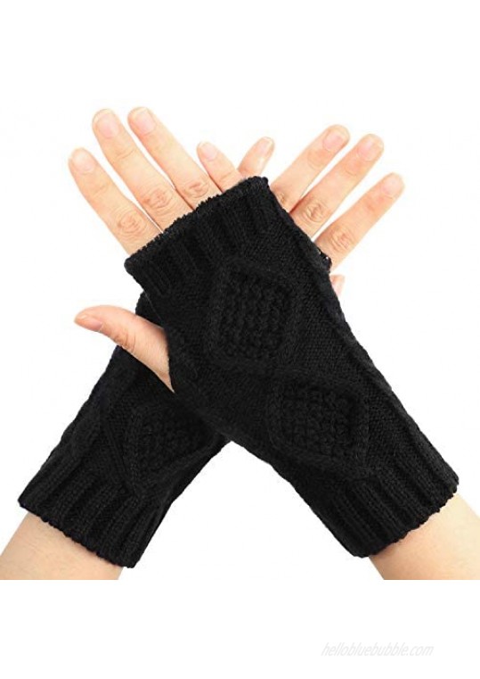 Women Winter Knit Fingerless Gloves Warm Thumbhole Long Mittens Black Crochet Arm Warmers