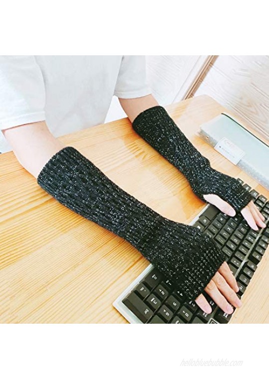 Women's Arm Warmer Cable Knit Thumb Hole Fingerless Sleeve Elbow Length Gloves