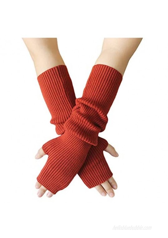 Women's Arm Warmers with Thumb Hole 40cm Winter Fingerless Stretchy Wool Long Gloves Sleeves