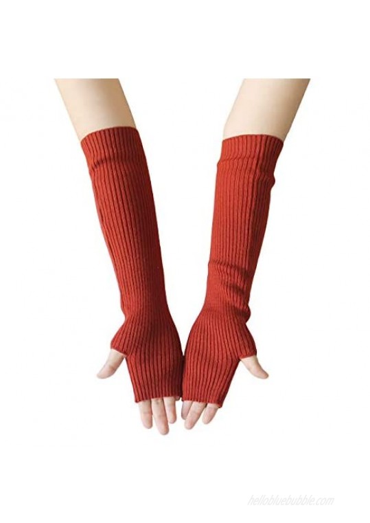 Women's Arm Warmers with Thumb Hole 40cm Winter Fingerless Stretchy Wool Long Gloves Sleeves