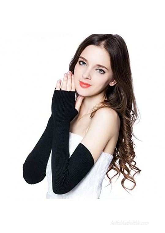 Women's Cotton Fingerless Arm Warmers Super Long Winter Cold Weather Gloves Thumbhole 19.7Inch Christmas Gifts for Women (50cm)