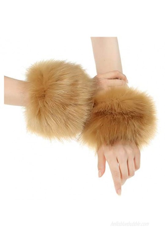 Women's Faux Fur Arm Warmers Wrist Cuffs Winter Bands Furry Warmer Party Costume