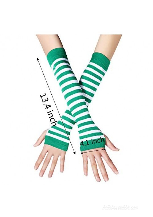 Zhanmai 2 Pairs St. Patrick's Day Green and White Striped Arm Warmers Fingerless Gloves One Size Fits Most