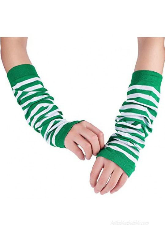 Zhanmai 2 Pairs St. Patrick's Day Green and White Striped Arm Warmers Fingerless Gloves One Size Fits Most