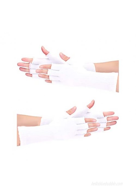 2 Pairs Unisex Fingerless Gloves Half Finger Stretchy Knit Gloves Lengthen Wrist Mittens Winter Warm Gloves