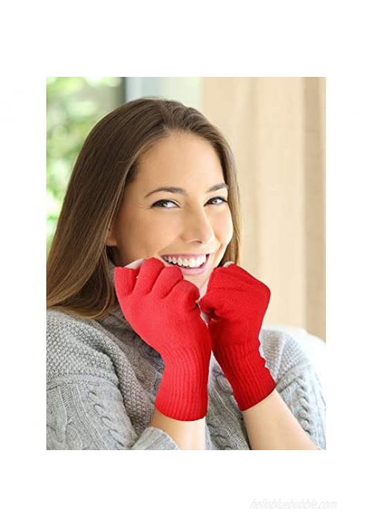 2 Pairs Unisex Fingerless Gloves Half Finger Stretchy Knit Gloves Lengthen Wrist Mittens Winter Warm Gloves
