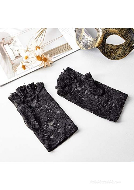 3 Pairs Lace Fingerless Gloves Elbow Lace Up Gloves Black Lace Satin Gloves Black Bridal Short Gloves