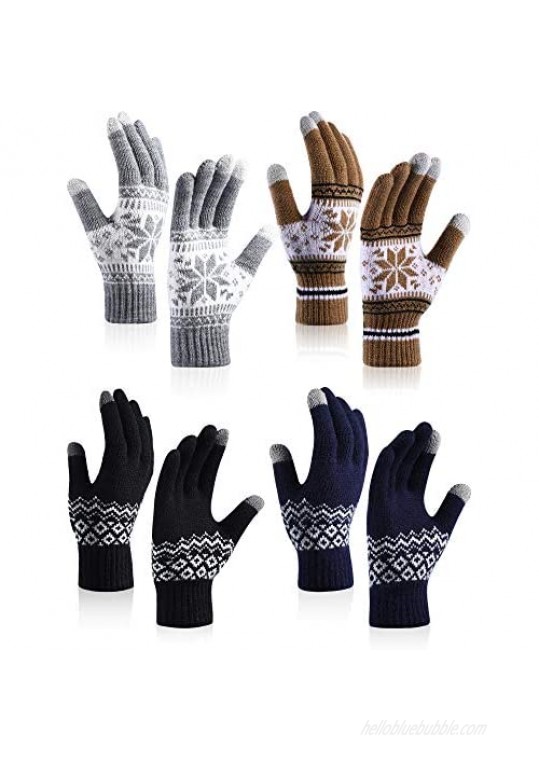 4 Pairs Touchscreen Gloves Winter Warm Gloves Thick Knitted Gloves for Women Adult