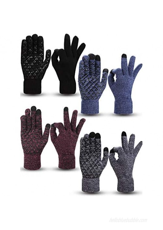 4 Pairs Winter Knit Touchscreen Gloves Warm Texting Gloves Elastic Anti-slip Gloves for Adults