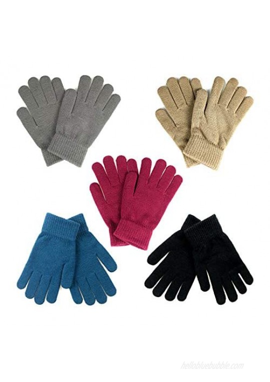 5 pairs of winter knitted magic elastic gloves for adults
