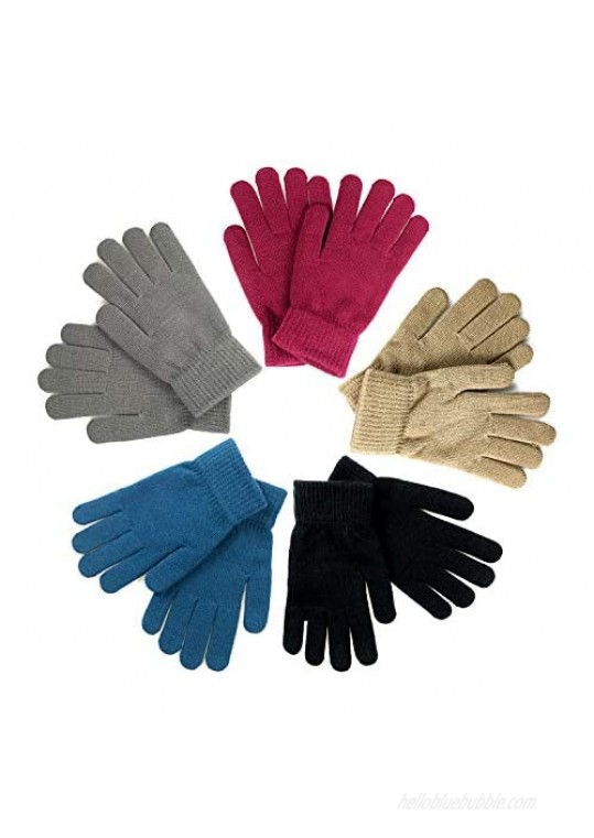 5 pairs of winter knitted magic elastic gloves for adults