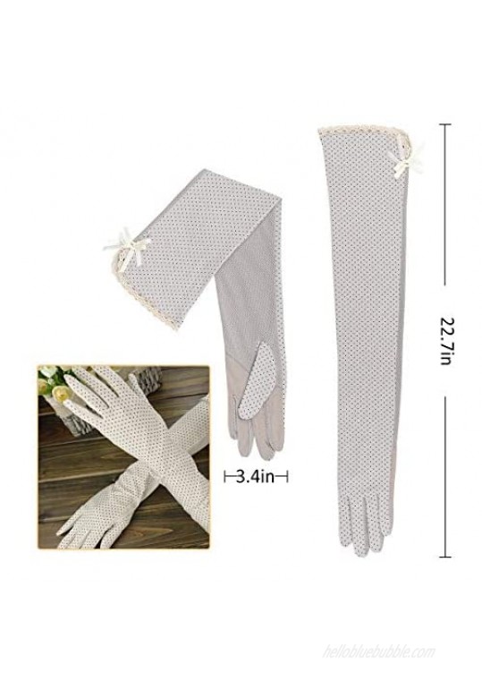 Cosweet 4 Pairs Women Long Non-slip Sunblock Gloves- UV Protection Sunscreen Dots Cotton Outdoor Driving Gloves for Summer Girls