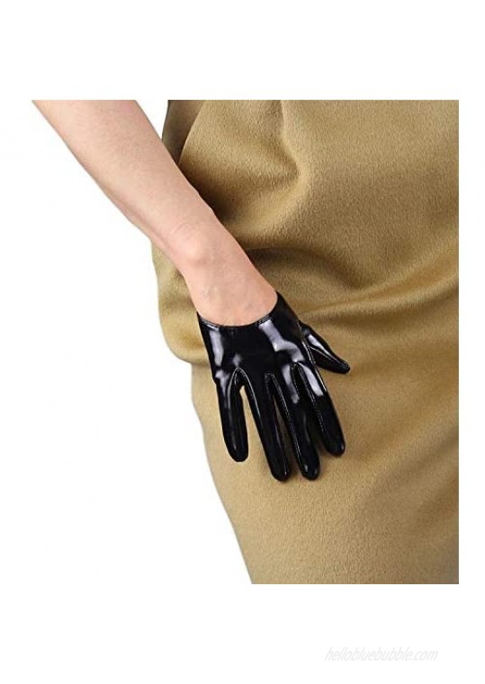 DooWay Black Super Long Leather Gloves for Women Faux Patent PU Sexy Opera Glossy Pair Finger Gloves Cosplay Matching