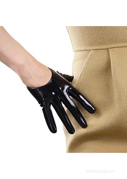 DooWay Black Super Long Leather Gloves for Women Faux Patent PU Sexy Opera Glossy Pair Finger Gloves Cosplay Matching