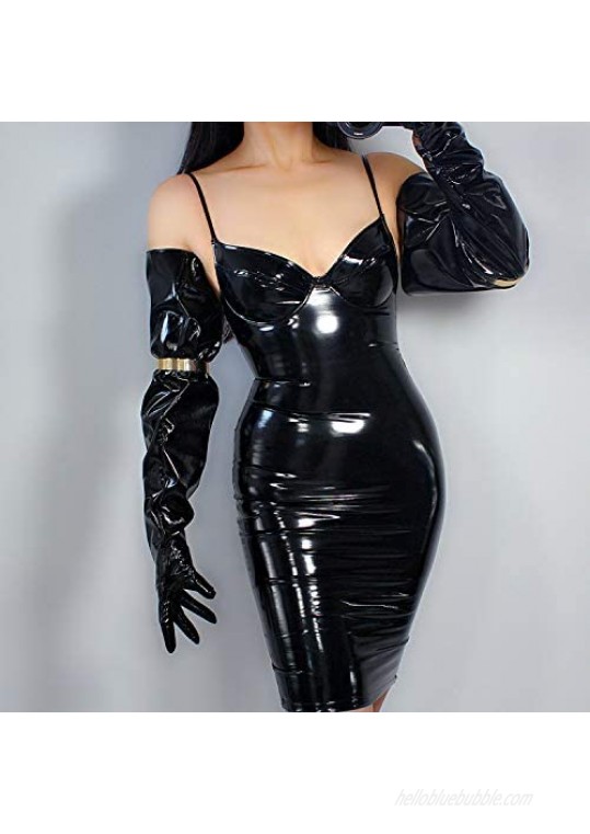 DooWay Super Long Leather Gloves Unisex Shiny Look Wide Opening Large Puff Sleeves Costumes Opera Party 28inches