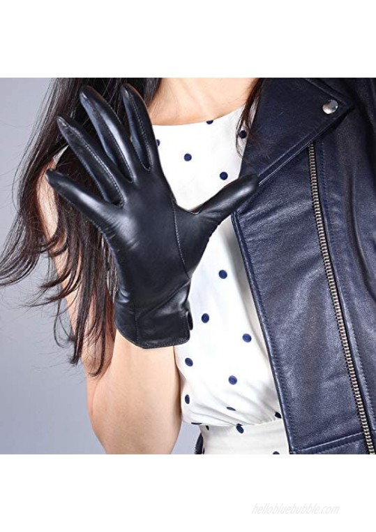 DooWay Women Real Leather Gloves Imported Goatskin Leather Wrist Short Classic Winter Warm Lining Dress Party Driving Gloves