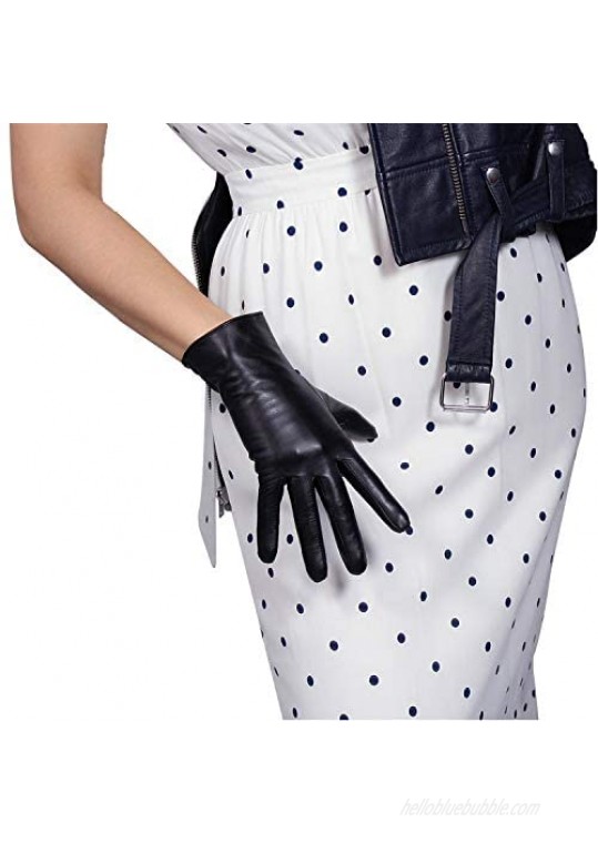 DooWay Women Real Leather Gloves Imported Goatskin Leather Wrist Short Classic Winter Warm Lining Dress Party Driving Gloves