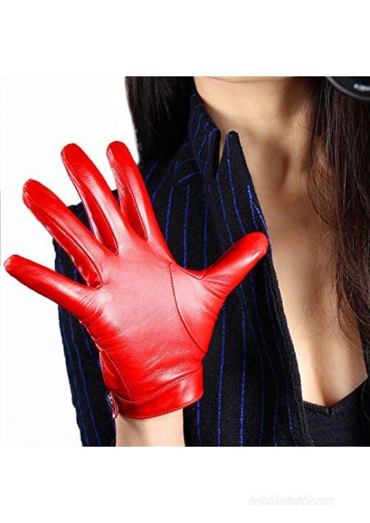 DooWay Women Sexy Leather Gloves Touchscreen Texting Genuine Sheepskin Cosplay Costume Driving Motorcycle Full Finger Gloves