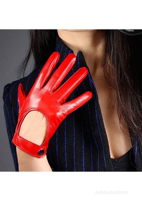 DooWay Women Sexy Leather Gloves Touchscreen Texting Genuine Sheepskin Cosplay Costume Driving Motorcycle Full Finger Gloves