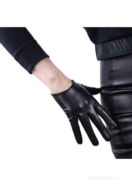 DooWay Women's Black Short Leather Gloves Touchscreen Faux Lambskin Leather Soft Cool Handmade Unlined for Evening Costume Party Dress 16cm