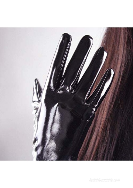 DooWay Women's Long Latex Gloves Shine Faux Patent Leather Smooth Wet Look 20 for Evening Costume Dress