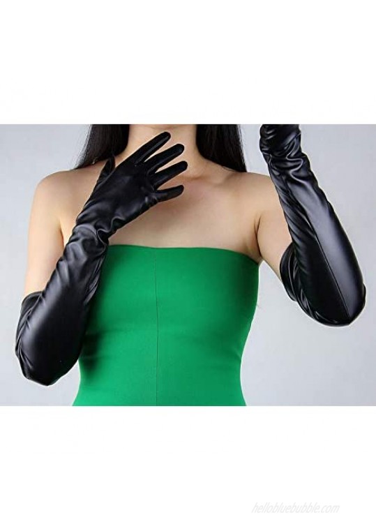 DooWay Women's TECH LONG GLOVES Faux Lambskin Leather Soft Black Touchscreen Sensitive for Daily Costume Party