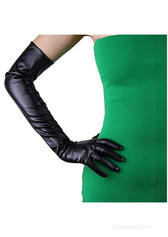 DooWay Women's TECH LONG GLOVES Faux Lambskin Leather Soft Black Touchscreen Sensitive for Daily Costume Party