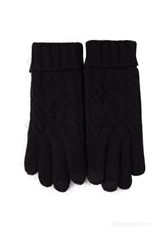 ELMA Womens Texting Touchscreen Winter Cold Weather Super Warm Cozy Wool Knit Thick Fleece Lined Gloves Mittens