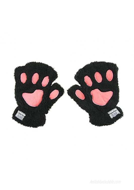 FakeFace Cute Cat Kitten Paw Fingerless Faux Fur Plush Gloves For Girls Women