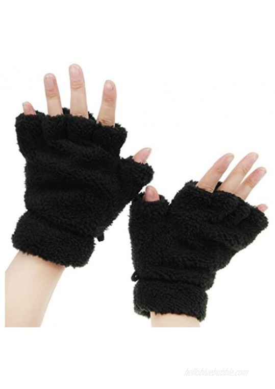 Fingerless Faux Fur Winter Plush Gloves Cat Paw Claw Halloween for Women Girls