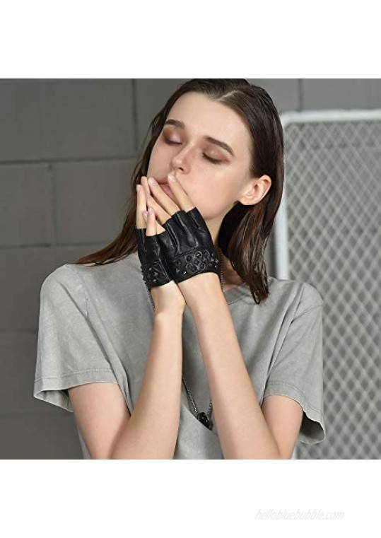 FIORETTO Original Design Womens Cool Fingerless Italian Genuine Half Finger Leather Gloves for Driving