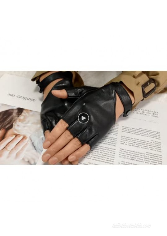 FIORETTO Womens Fingerless Leather Gloves Half Finger Driving Gloves with wristband Motorcycle
