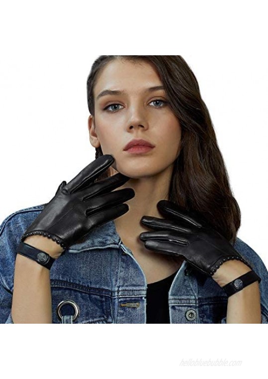 FIORETTO Womens Genuine Leather Gloves For Driving Unlined Touchscreen Motorcycle Leather Gloves