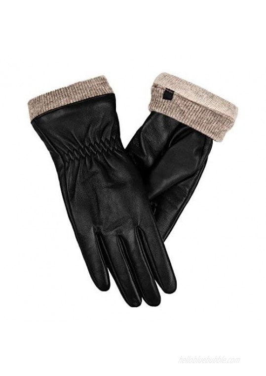Genuine Sheepskin Leather Gloves For Women Winter Warm Touchscreen Texting Cashmere Lined Driving Motorcycle Dress Gloves By Alepo (Black-S)