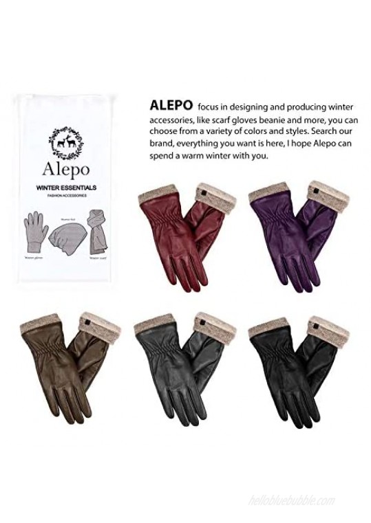 Genuine Sheepskin Leather Gloves For Women Winter Warm Touchscreen Texting Cashmere Lined Driving Motorcycle Dress Gloves By Alepo (Black-S)