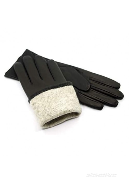 Harssidanzar Womens Luxury Italian Leather Gloves Vintage Finished Cashmere Wool Lined