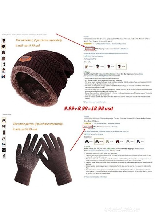 HINDAWI Winter Slouchy Beanie Gloves for Women Knit Hats Skull Caps Touch Screen Mittens