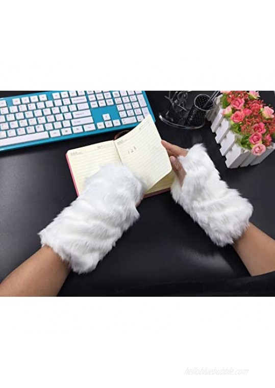 LL-partner Fingerless Fur Gloves-Smooth Furry Gloves-Soft Fuzzy Women Girls Warmer Gloves