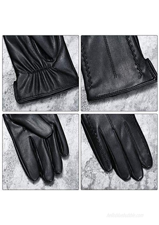 SATINIOR 2 Pairs Women Touchscreen Leather Gloves Winter Full-hand Driving Gloves Black Large