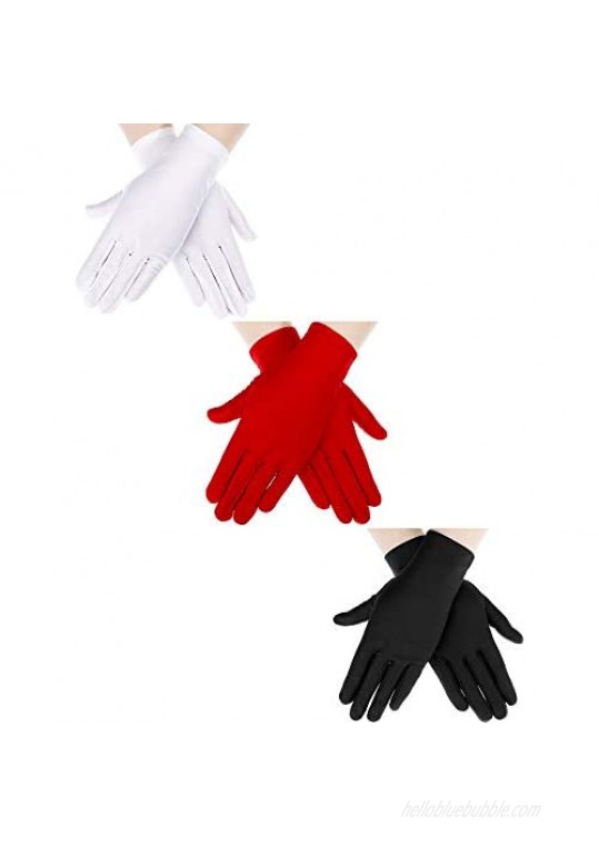 Sumind 3 Pairs Wrist Length Gloves Women Short Satin Gloves Opera Short Gloves for 1920s Wedding Party (Black 2  White 2  Red 2)
