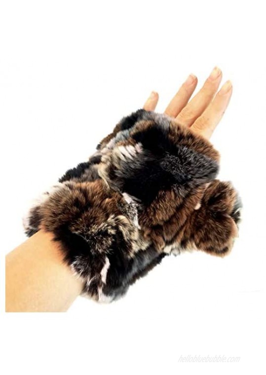 surell Real Rex Rabbit Textile Knit Fingerless Gloves - Fuzzy Texting Mittens